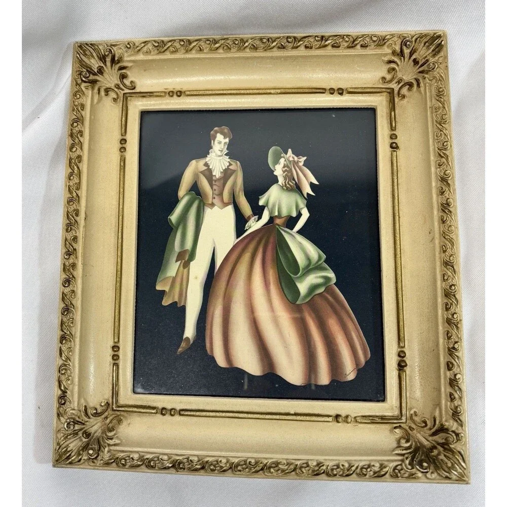 VTG Turner Wall Accessory Pair Victorian Fashion Prints Ornate Gold Frames MCM